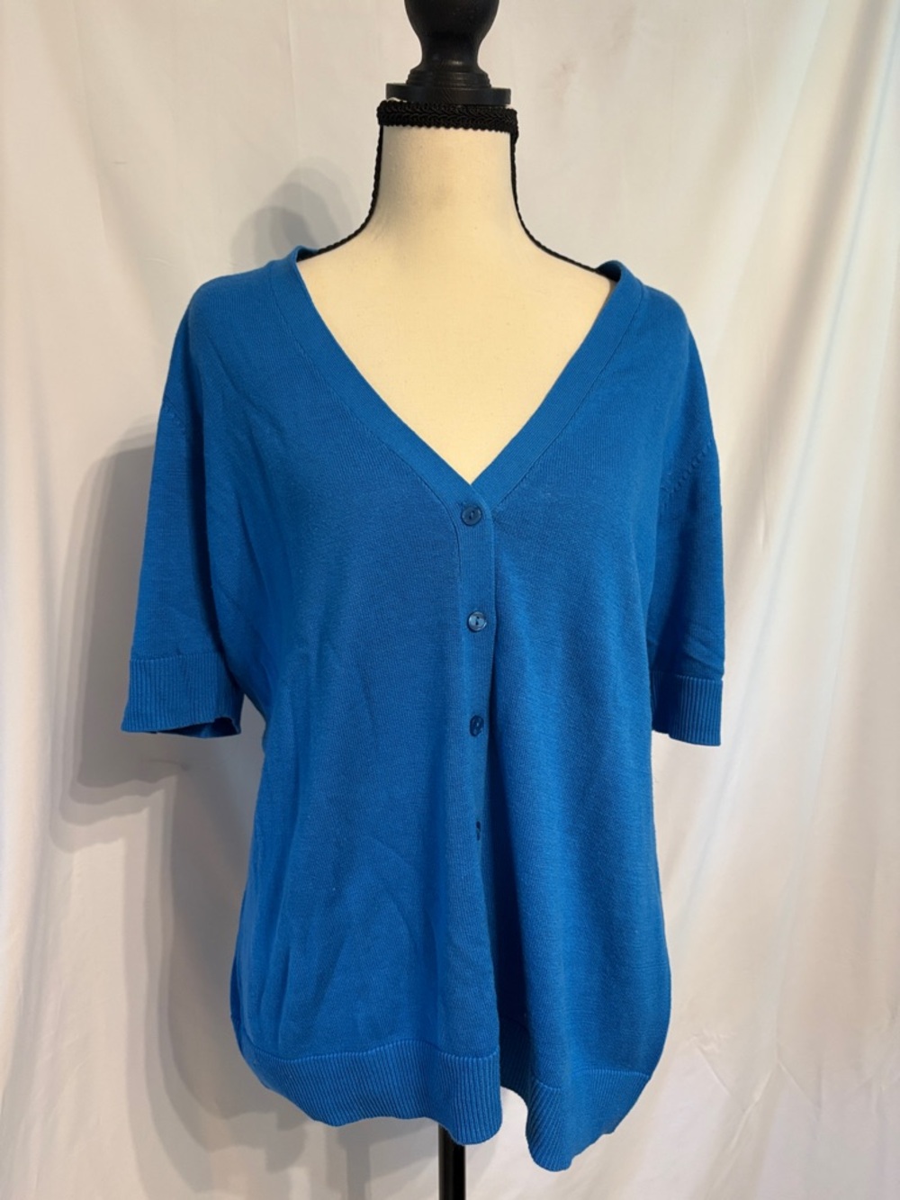 Blue V-Neck Short Sleeve Cardigan Top Chadwick’s of Boston SZ L
